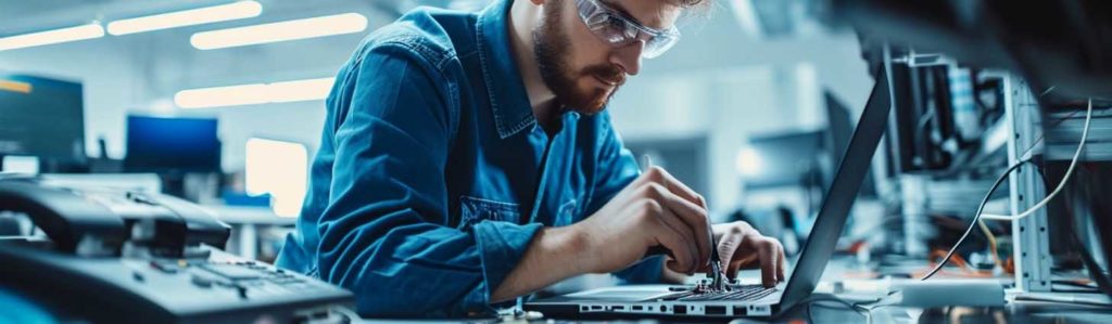 computer technician fixing laptop
